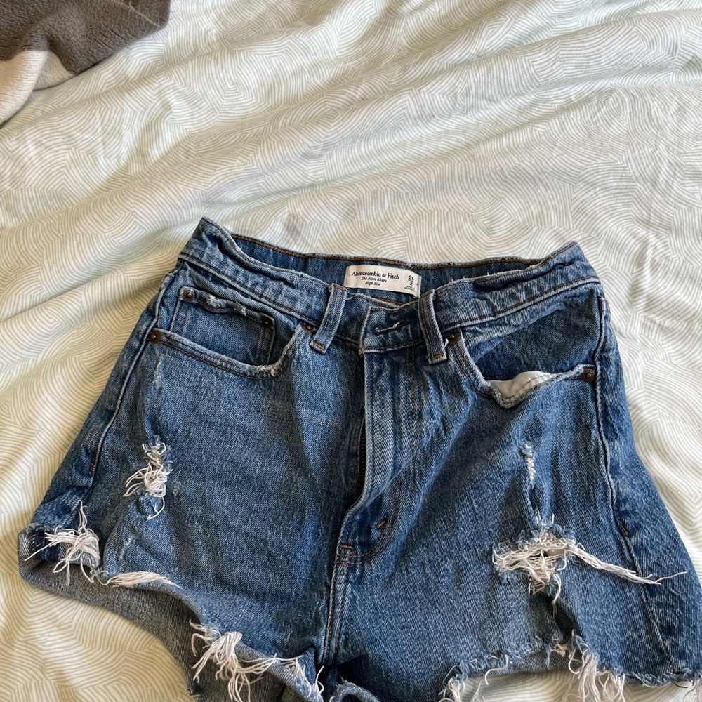 Abercrombie & Fitch Blue Jean Shorts Distressed High-Waisted